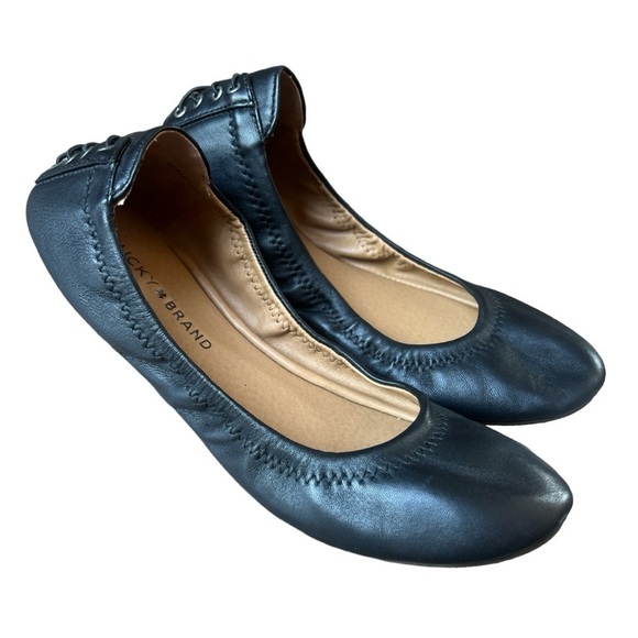 Lucky Brand Echo 2 Black Leather Travel Flats Women’s Casual Slip On Shoes, 8.5M - Picture 1 of 9